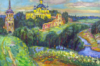 Вид на Спасо-Суморин монастырь в Тотьме. 2006. Холст, масло. 95х120